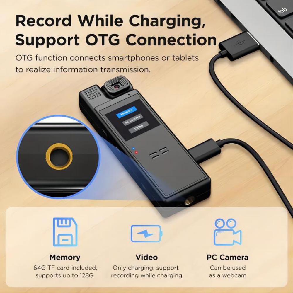 Smart Recorder - 1080P high definition body camera, rotatable lens, handheld pocket camera, gift (SD card not included)