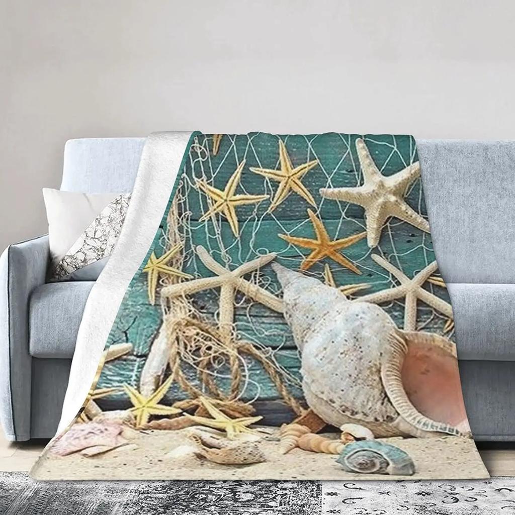 Seestern Strand Meer Flanell Überwurfdecke Meerestiere Decke King Queen Größe für Bett Sofa Couch Leicht Warm Super Weich