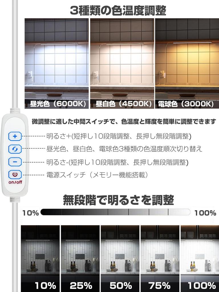 Baisico LED Bar Light, Kitchen Light, Fluorescent, USB Powered, 35mm Wide Lighting Area, New Model, Ultra-Bright 1200LM, 12W Power Consumption, 0.9cm