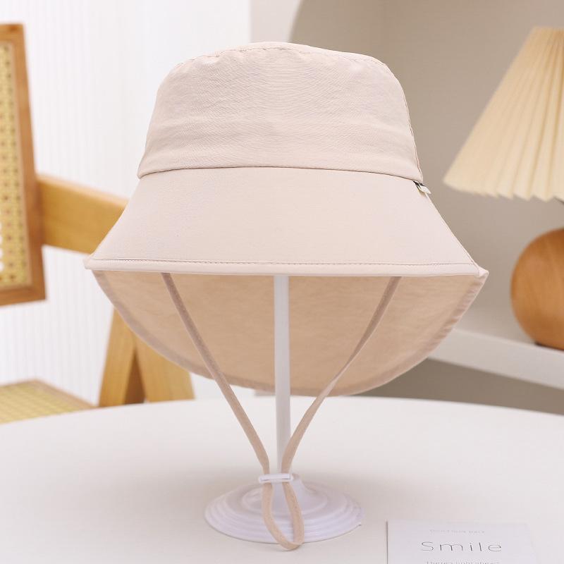 Summer Baby Sunscreen Hat Outdoor Thin Quick Drying Bucket Cap Anti UV Neck Protection Cover Solid Color Adjustable Kids Visors