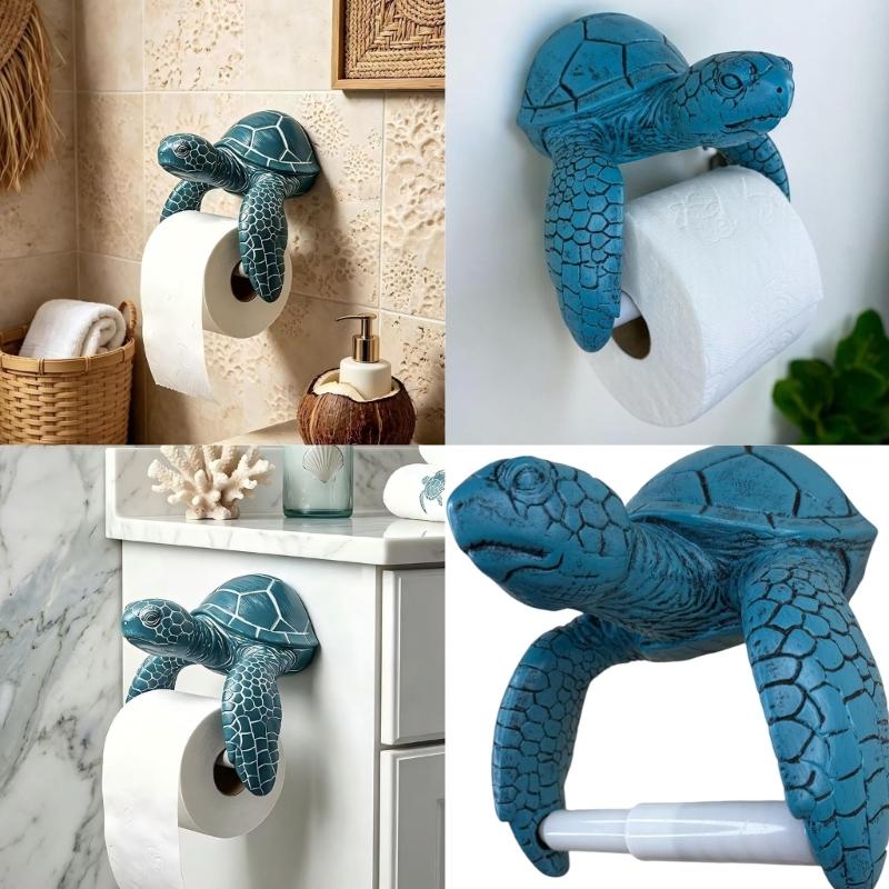Bathroom Wall Tissue Rack In Resin for One Roll, Toilet Paper Holder with Coastal Figure Accent and Space Saving Placement for Daily Bathroom Use