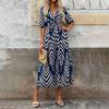 Ladies' Summer Loose Half-sleeved V-neck Blouse With Loose And Tight Waistline Casual Dress