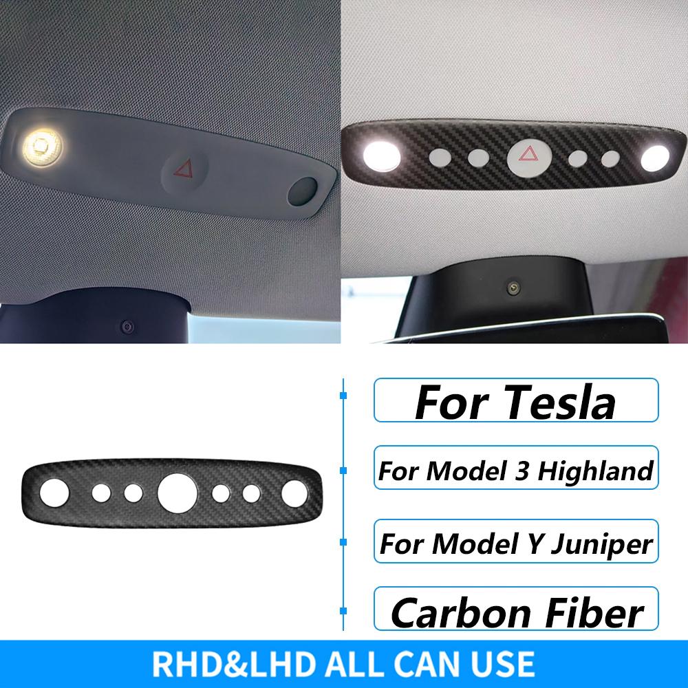 For Tesla Model 3 Highland Model Y Juniper Real Carbon Fiber Front Roof Reading Light Panel Trim Cover Car Accessories