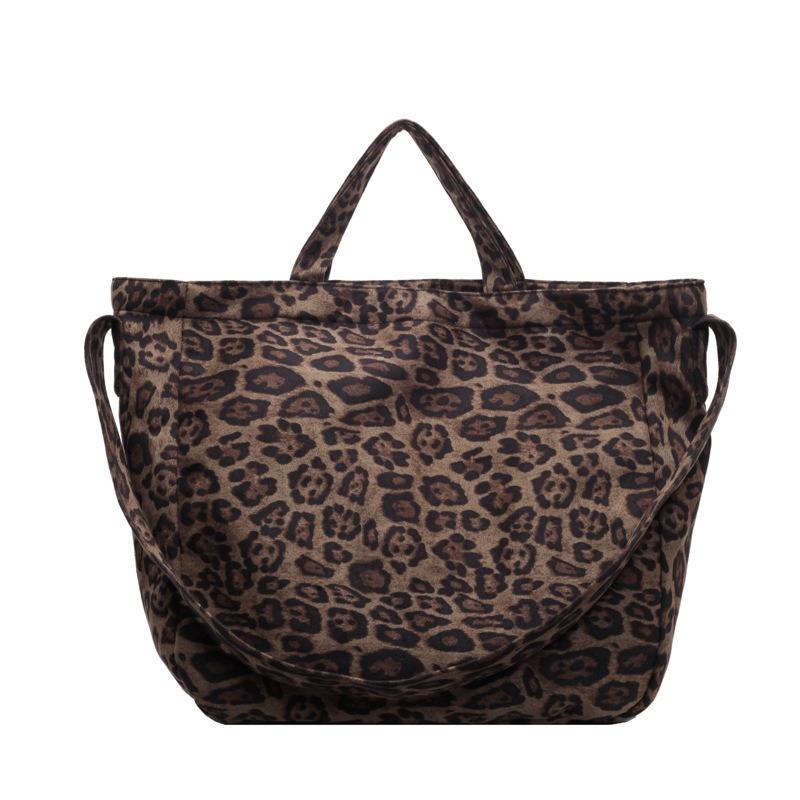 Leopard print canvas commuting lazy wind bag women's fashion portable large-capacity shoulder bag tote bag