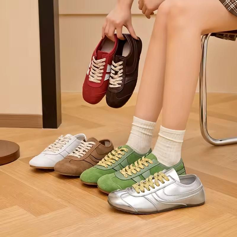 German Training Shoes Women Genuine Leather Women Sneakers Flat Lace-up Retro Large Size Forrest Gump Shoes Women