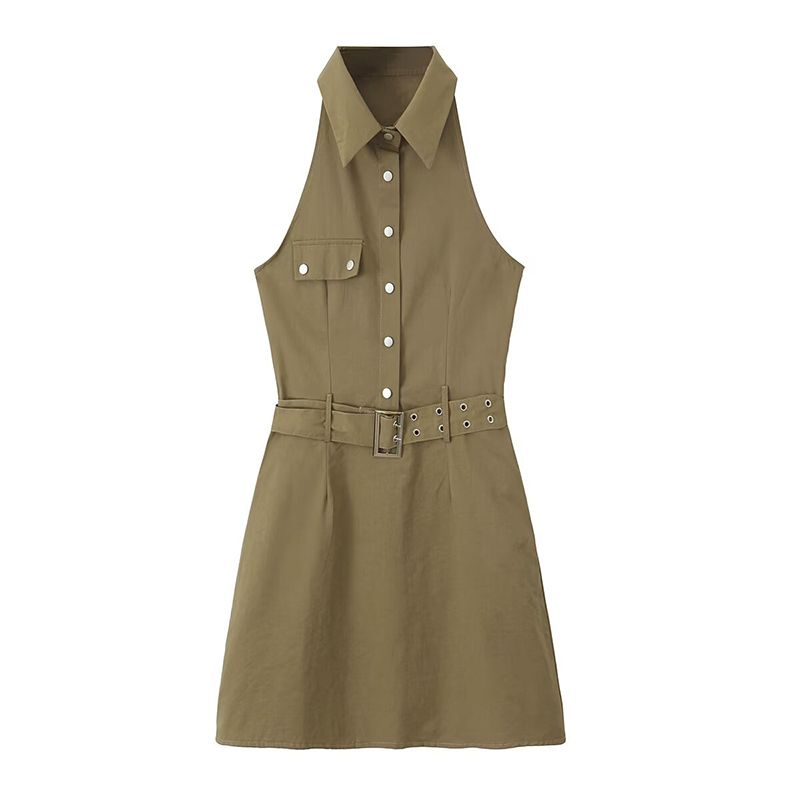 Cool and Beautiful Style Retro Sexy Sweet Cool Style Sleeveless Lapel Suit Skirt with Belt Slim Looking Dress Short
