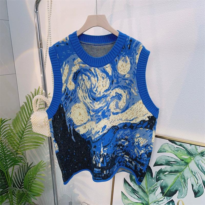 Women's Spring and Autumn V-neck Loose Knit Sweater Literary Retro Waistcoat Sleeveless Waistcoat