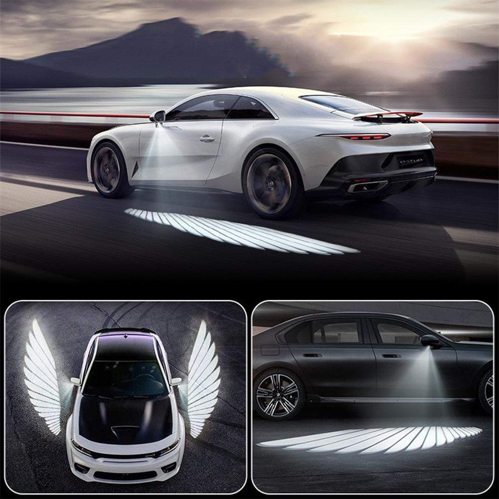 2Pcs Car Rearview Mirror Welcome Angel Wings Light Dynamic Carpet Light Ambient Light Decorative Atmosphere Light