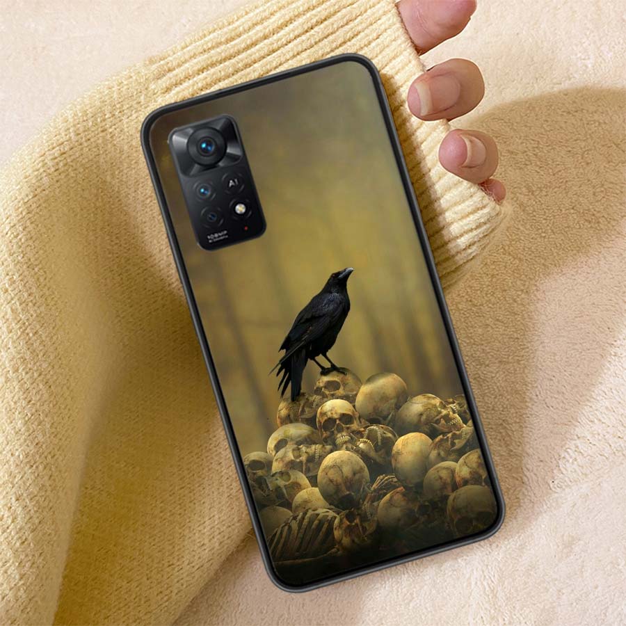Raven Dark Crow Phone Case For Redmi Note 13 14 15 Pro Plus 12 13C 12C 15C 9 10 10C 9T 9C 9A TPU Soft Cover Clear Cell Cases Sho