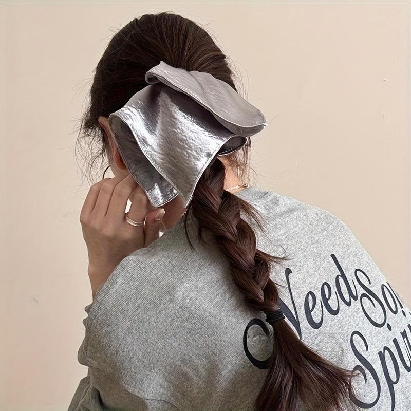Korean-style Shiny Fabric Silvery Square Scarf Large Intestine Hair Tie for Women Low Ponytail Hair Rope