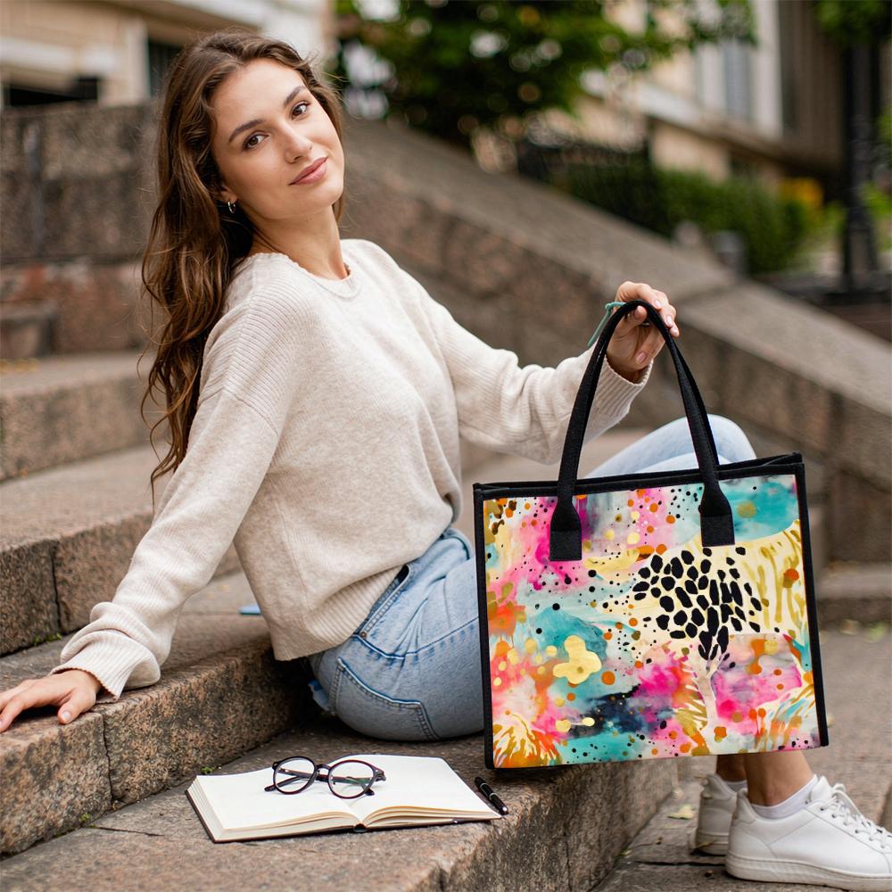Colorful Abstract Print Tote Bag Large Capacity Casual Handbag for Daily Outdoor Shopping