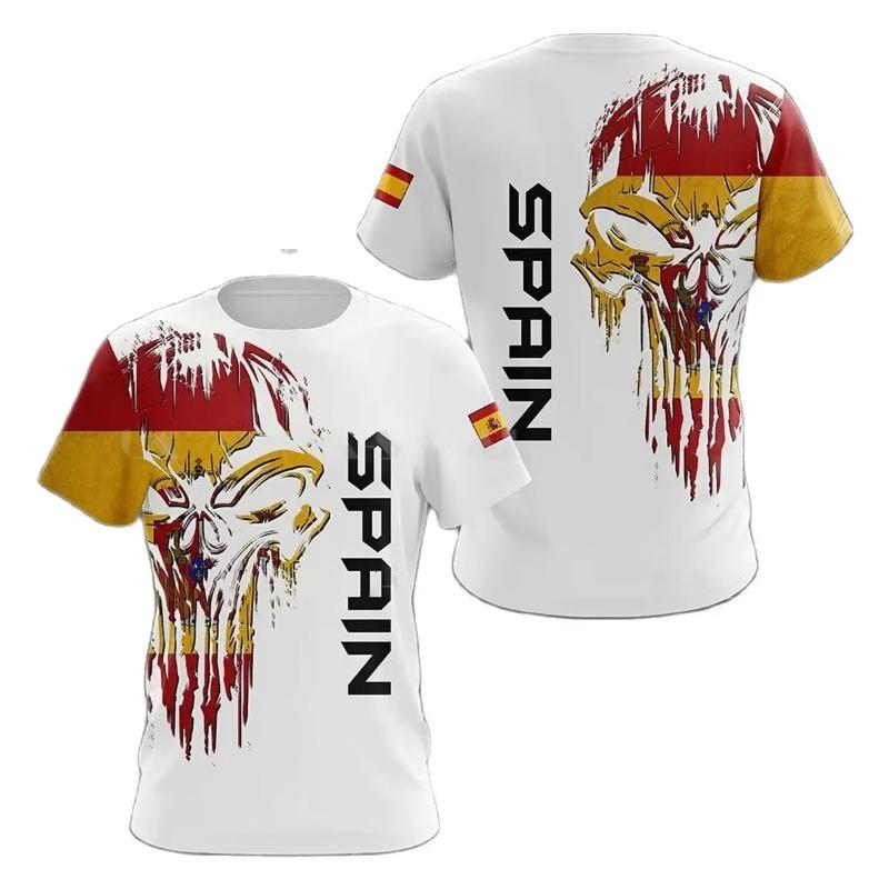 Men's T-shirt with Spanish national emblem print 3D T-shirt round neck short sleeved fashionable cool clothing loose top men's l
