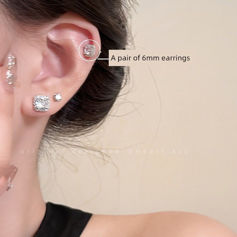 Accessible Luxury Flashing Square Stud Earrings for Women Niche Style Refined Zircon
