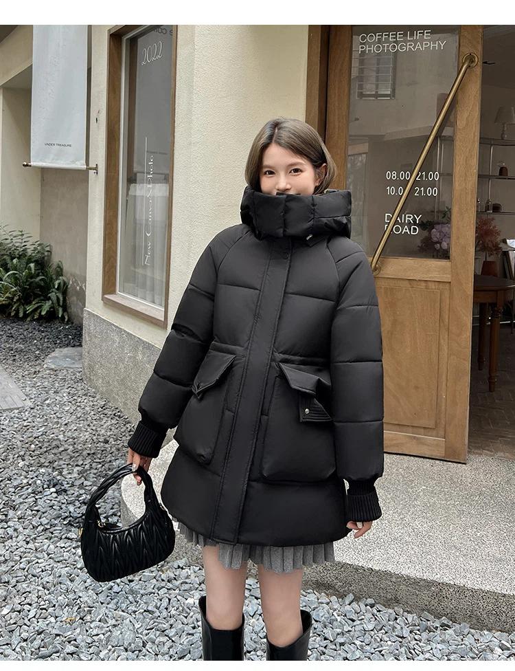 Women’s Short Hooded Windproof Thicken Warm Winter Jacket With Knitted Extension Sleeves