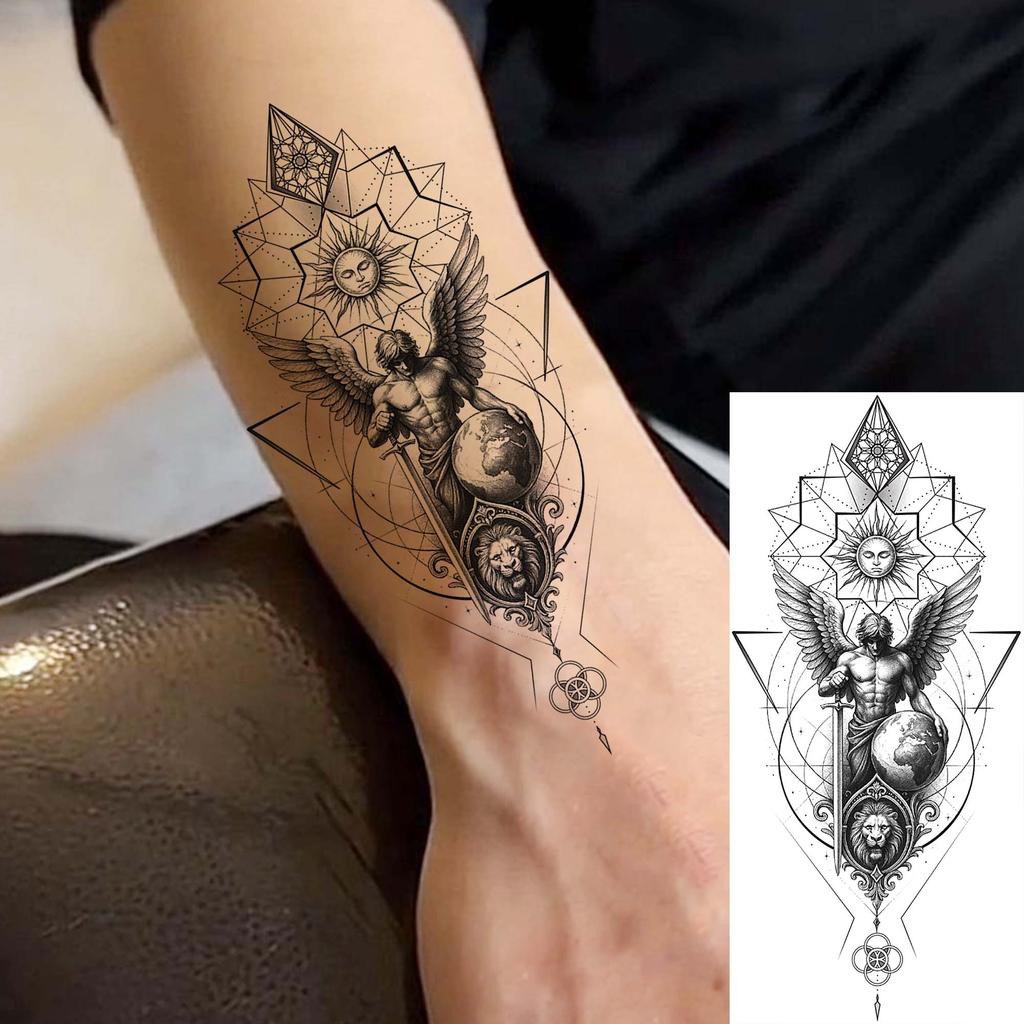 1 Sheet Geometric Planet Mountains Temporary Tattoos For Women Men Forearm Foot, Waterproof Long Lasting Realistic Tatoo Sticker