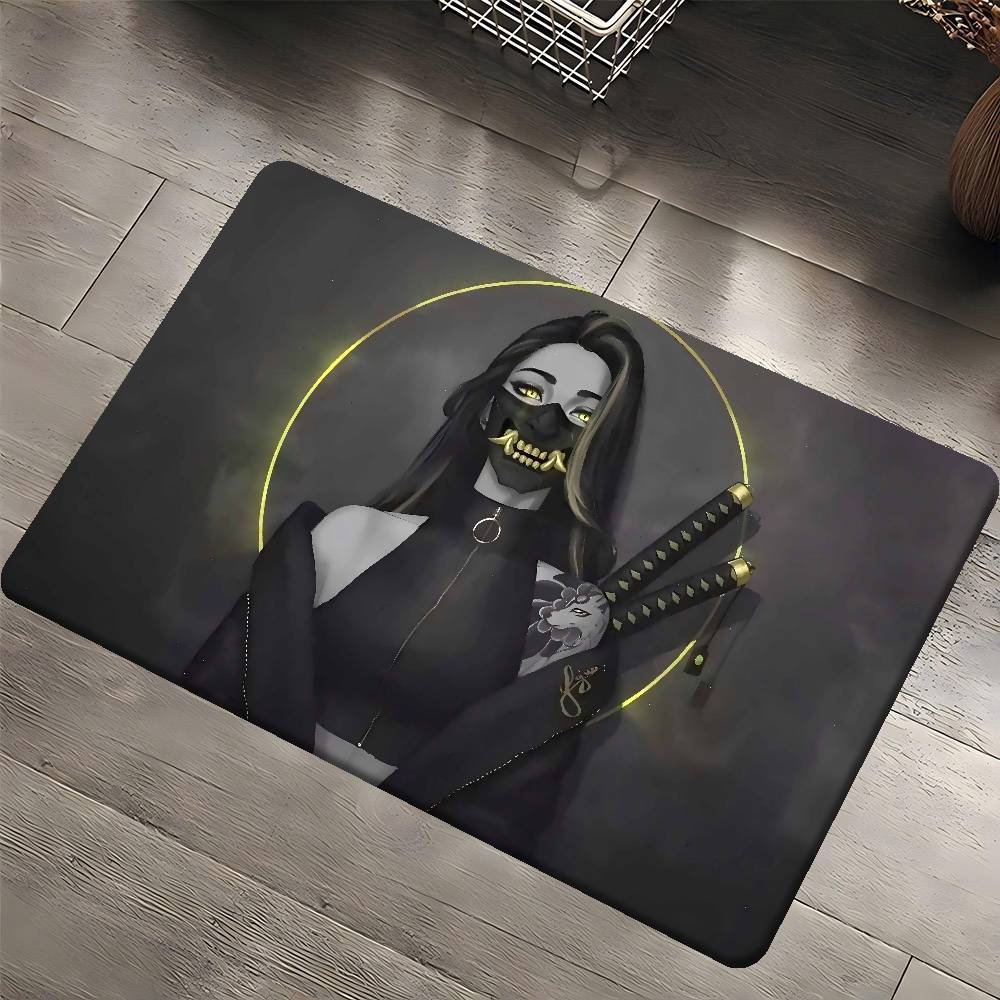 C-Cyberpunk S-SamuraiS Entrance Door Mat Washable Non-Slip Living Room Sofa Chairs Area Mat Kitchen Welcome Doormat
