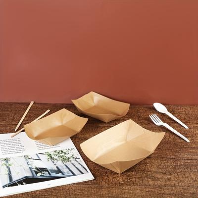 100pcs Disposable Kraft Paper, Coated Boat Box Fried Chicken Popcorn Fried Snacks Packing American Fast Food Open Box