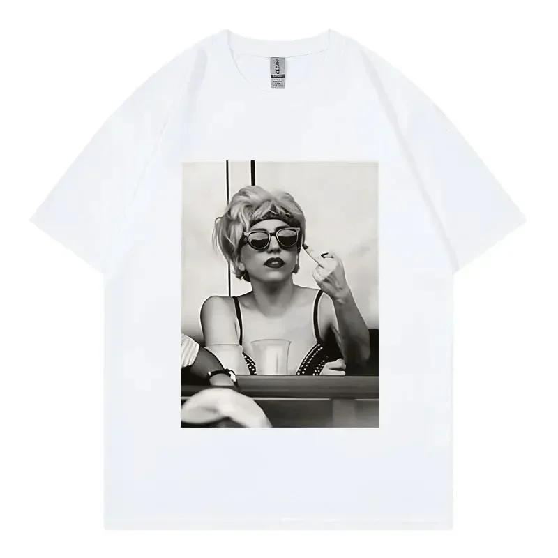 Singer Lady Gaga Merch T Shirt Unisex Wounisex Clothing Harajuku Pop Music Short Sleeve Tshirt High Quality Oversized Tshirts Black