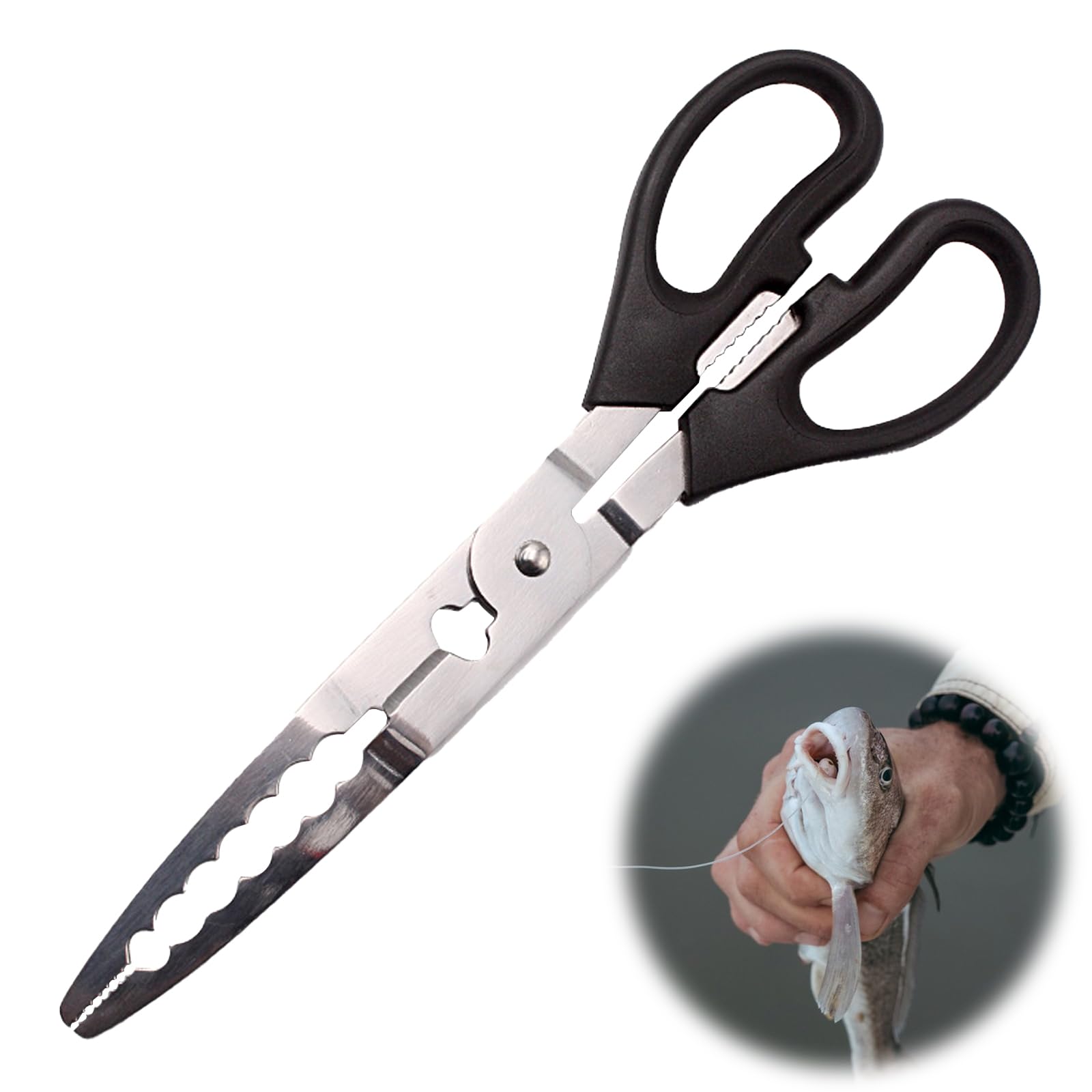 

PAVIKE Fish Grip, Stainless Steel Fish Tongs, Fishing Tackle, Scissor Style, Hairtail Scissors, Fish Tongs, Wire Cutter, Easy to Grip, Lightweight