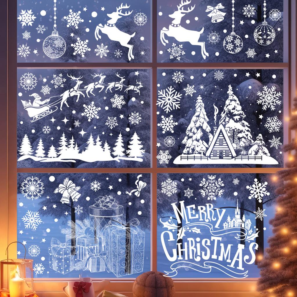 New Electrostatic Window Stickers Christmas Decorations White Snowflake Glass Window Deer Electrostatic Stickers