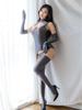 Sexy Women Sleeveless Hollow Out Garter Bodysuit Oil Gloosy Shiny Open Crotch Tight See Through Leotard With Stockings Glove