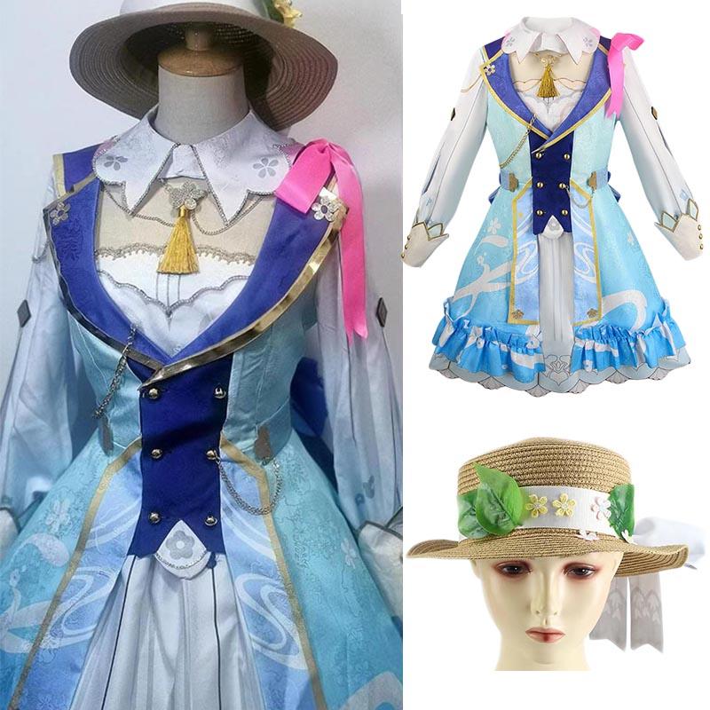 Kamisato Ayaka  Skin Cosplay Costume Ayaka  Outfits Springbloom Missive Dress Hat Fan Euro Size Ayaka Dress