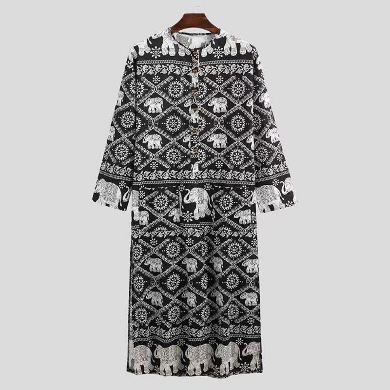 Men S Ethnic Style Printed Long Sleeve Robe Gown