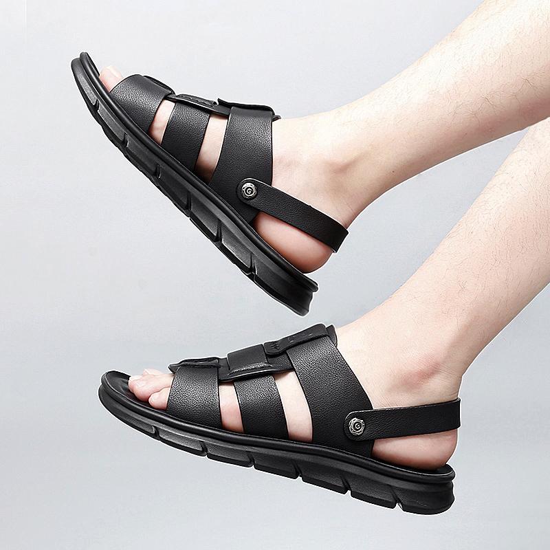 FashionNew Casual Comfort Sandals Summer Genuine Leather Men's Dual-use Sandals Man's Beach Vacation Shoes Soft Sole Non-slip Slippers