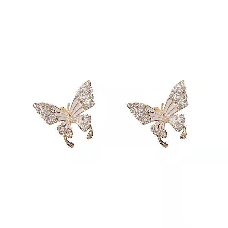 Unique Butterfly White Black Color Stud Earrings for Women Hiphop Geometry Metal Ear Party Jewelry