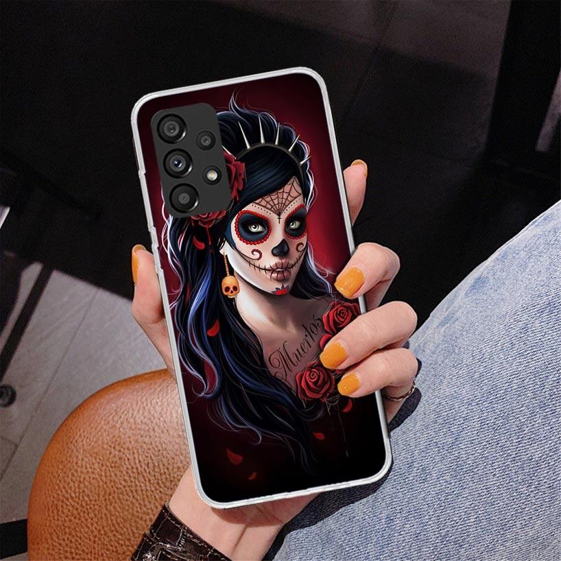 Catrina Beautiful Rose Girl Skull Phone Case For Samsung Galaxy A17 A16 A15 A14 A13 A57 A56 A55 A54 A53 A37 A36 A35 A34 A33 A26
