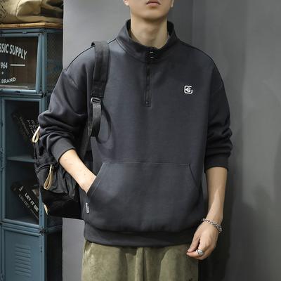 Trendy Brand Heavy Retro Half-Zipper Sweater Men'S Loose Large Size American Sports And Leisure Pullover Long-Sleeved Jacket