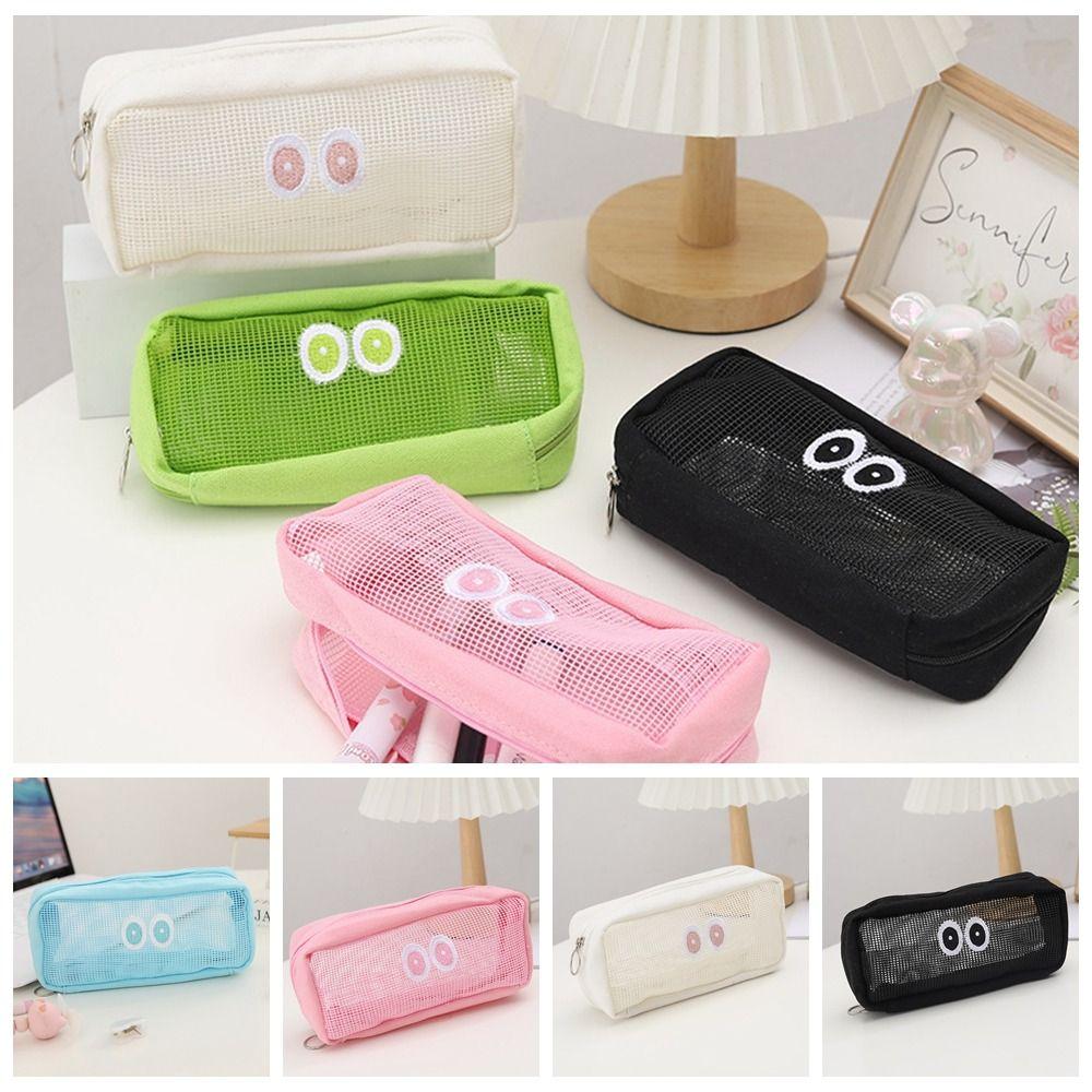 Ins Big Eyes Mesh Pencil Case Cartoon Makeup Pouch Pen Pouch  Office School Organizer