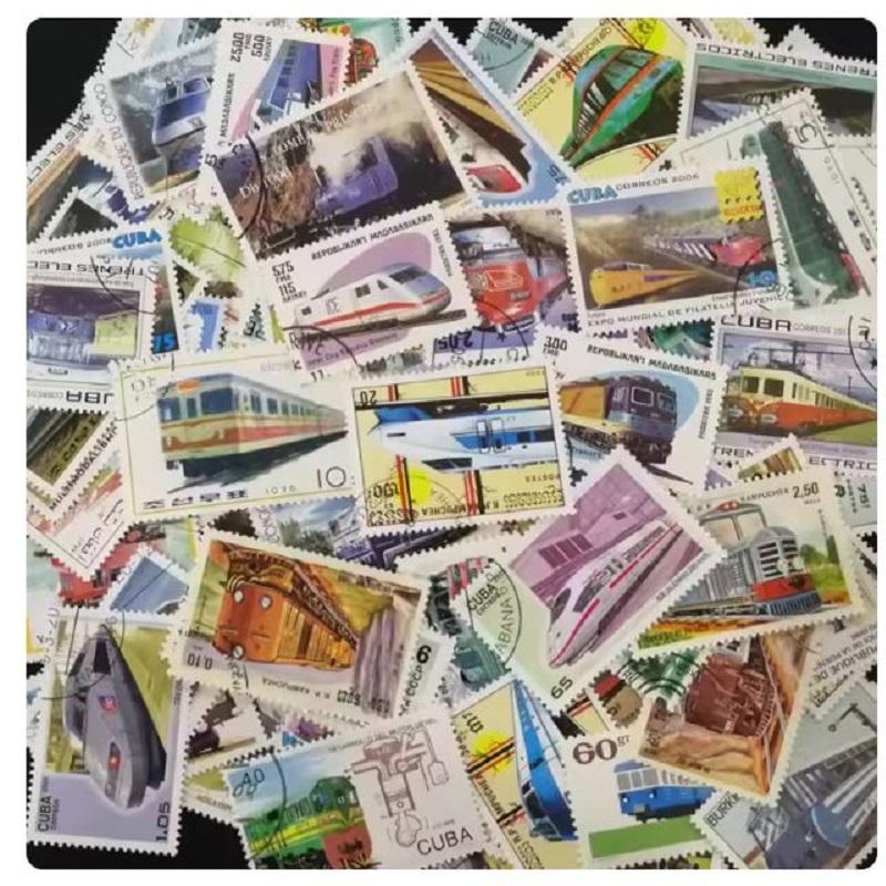100 Francobolli Diversi di Treni Diesel Elettrici Nessun Duplicato Francobolli Postali Veri Timbri Francobolli Postali Tematici di Treni Grandi Collezione