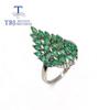 Luxury Natural Emerald Ring  925 Sterling Silver Women Fine Jewelry Engagement  Anniversary