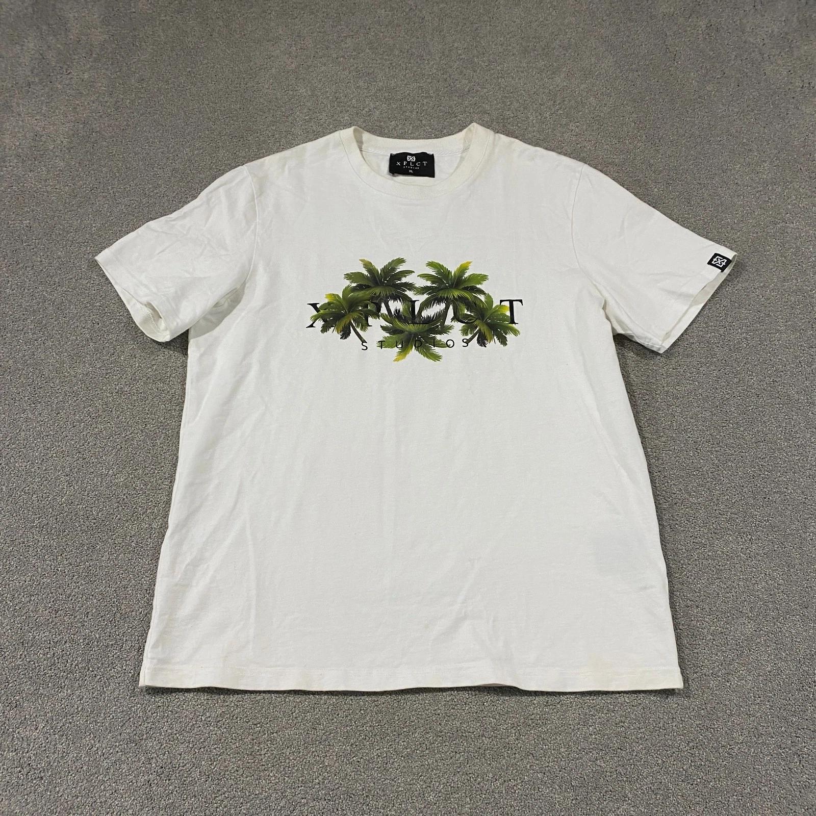 Мужская футболка XPLCT Studios с принтом пальмы XL Белая с круглым вырезом Streetwear Повседневная 2XL