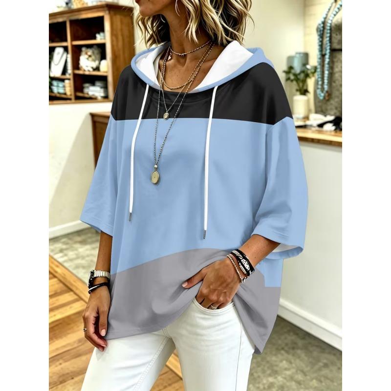 Damen Kapuzenpullover mit Dreiviertelärm, locker, Retro-Blumenmuster, lässiges Urlaubs-Top