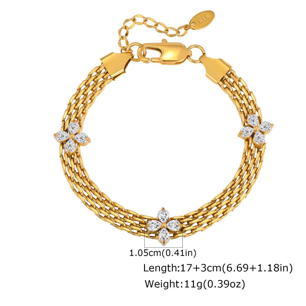 Stainless Steel Mesh Strap Bracelet With Zircon Plated 18K Gold, Ladies Luxury Jewelry Accessories Br-2650
