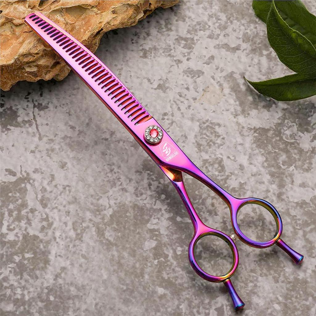 SANGELAR 7 Inch Top Grade Super Jp440C Professional Pet Scissors Downward Curved Grooming Scissors Dog Hair Care Thinner Scissors
