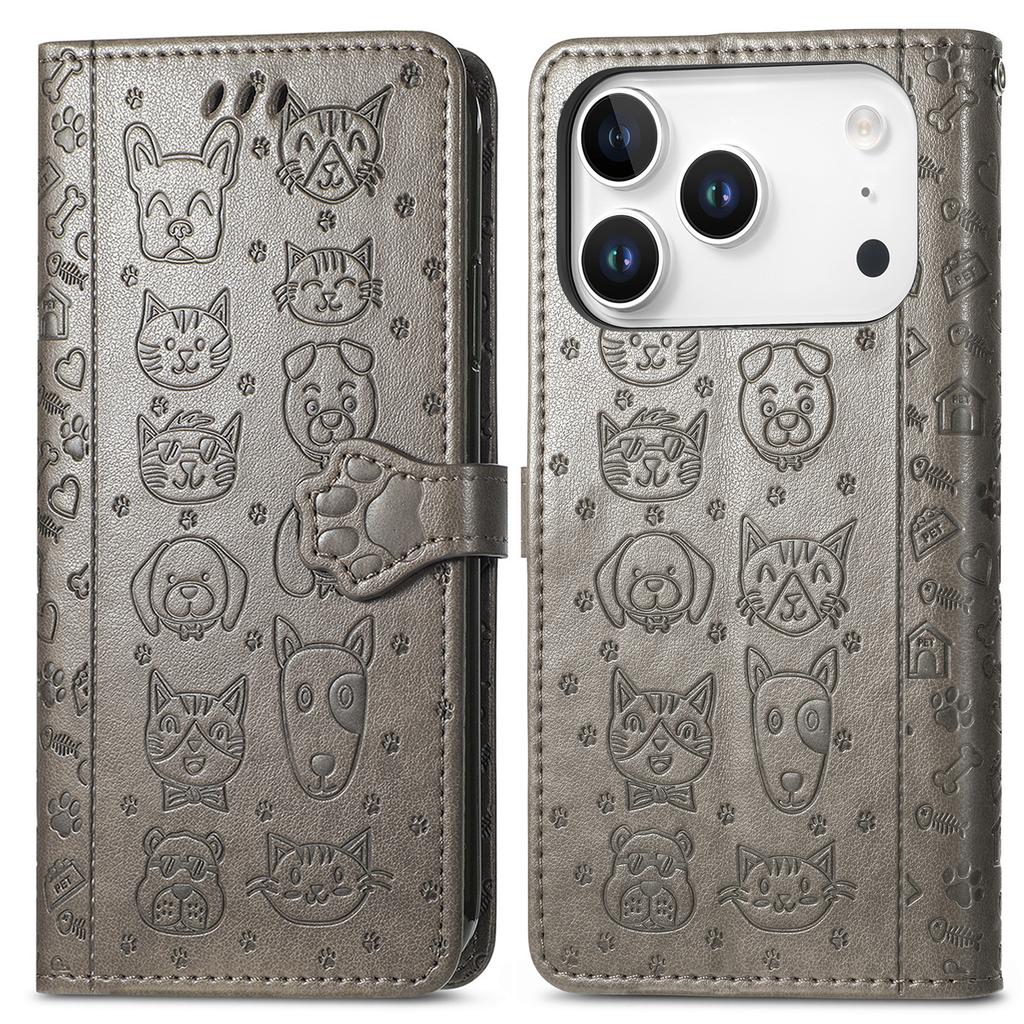 For iPhone 17 Pro Max Case Flip Wallet Leather Phone Cover with Cute Cat Dog Pattern