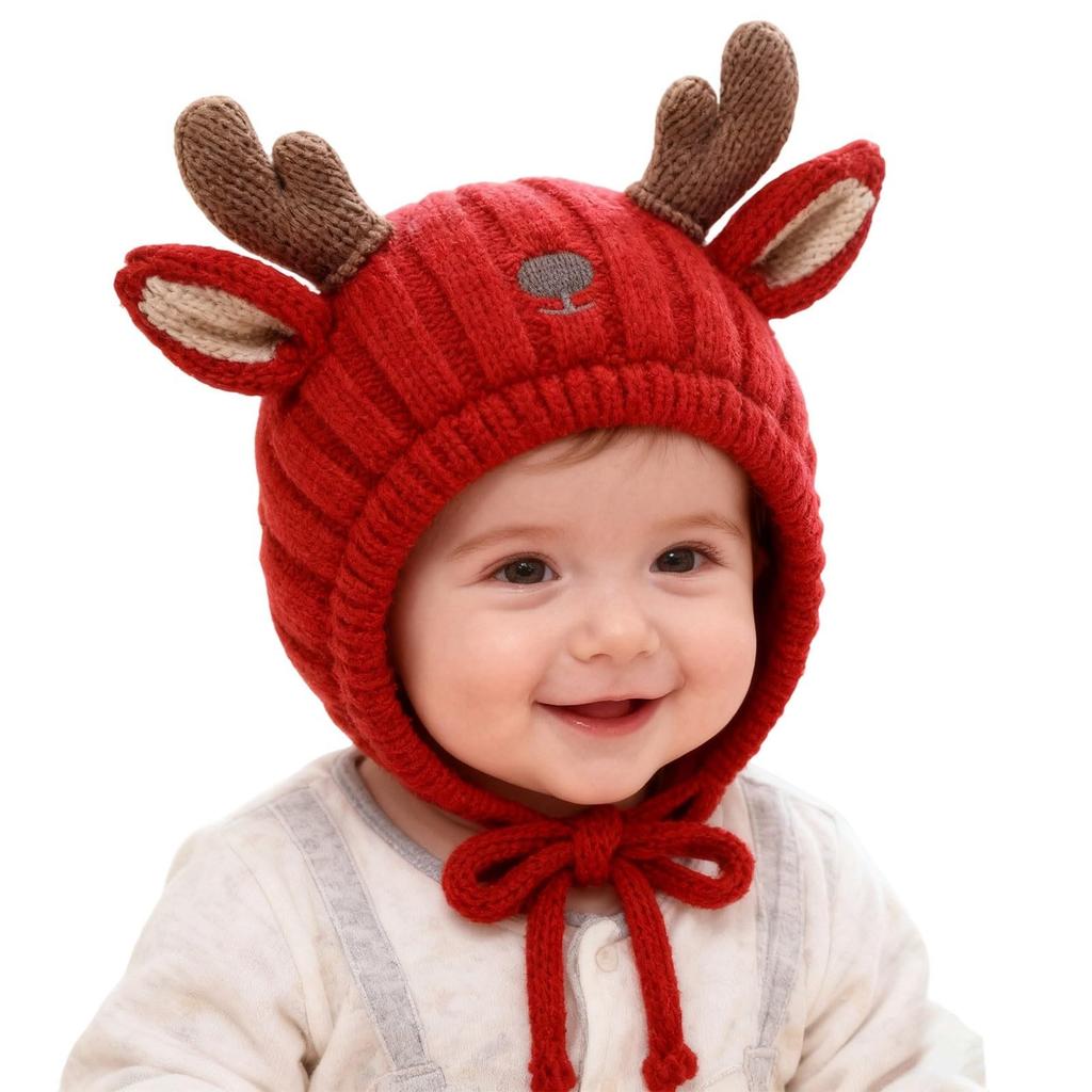 Baby Christmas Hat, One-year-old Baby Earmuff Hat, Children's New Year Hat, Wool Hat