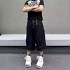 Retro Washed Primary Color Design Breasted Wide Leg Cropped Pants Men's Trendy Summer Tooling High-end Casual Jeans