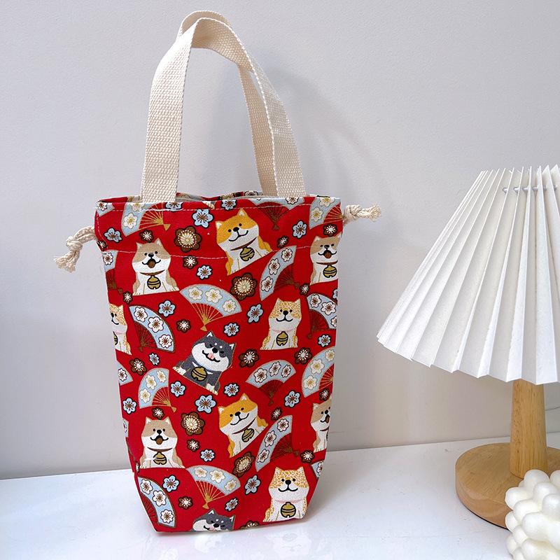 Portable Canvas Insulator Sleeve Bag Case Thermos Pouch Cartoon Pictures Closing Drawstring Storage Bag Vacuum Cup Set