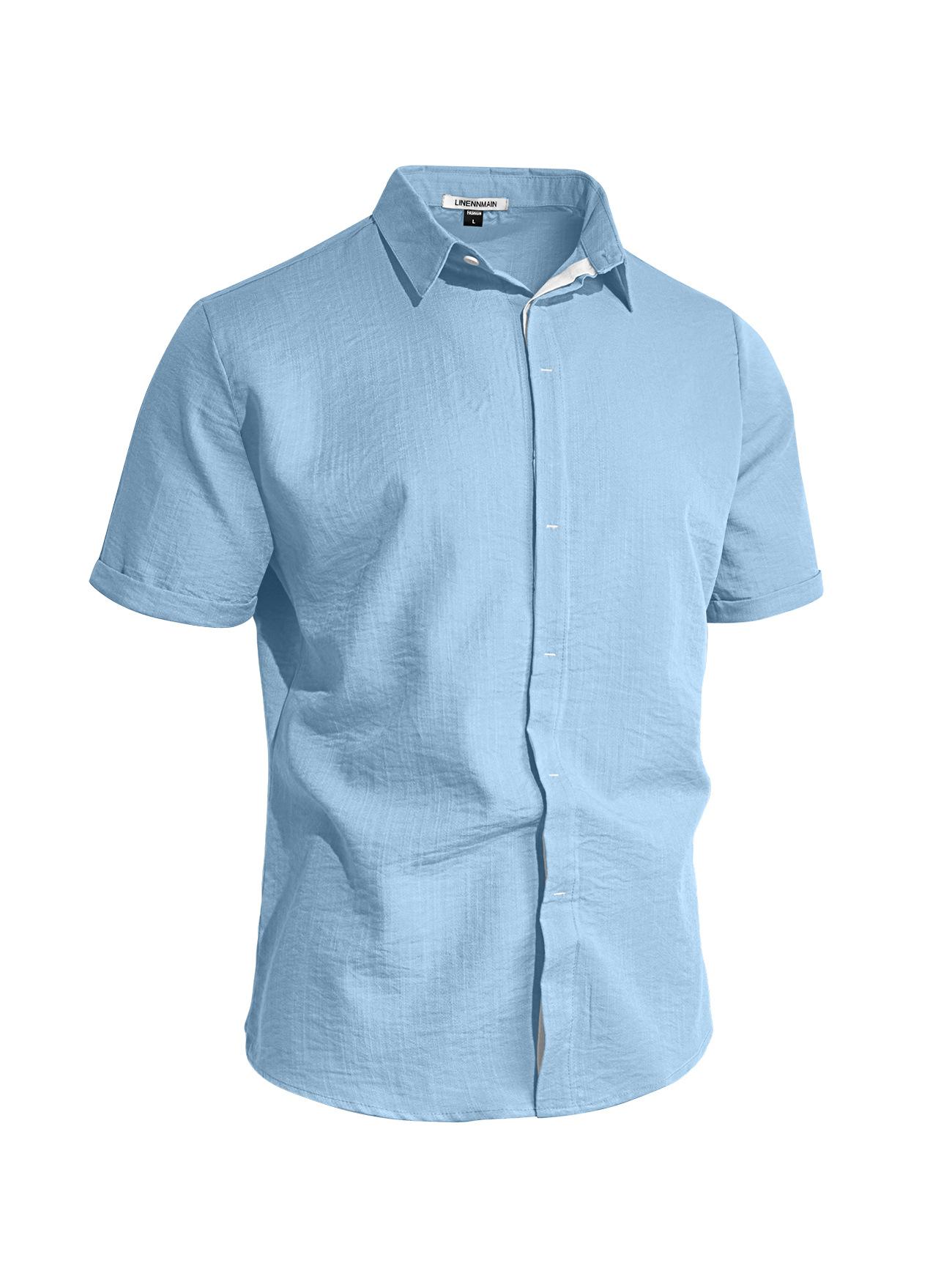 

Summer short-sleeved men s solid color simple casual business commuter cardigan button-down lapel shirt men XXXL