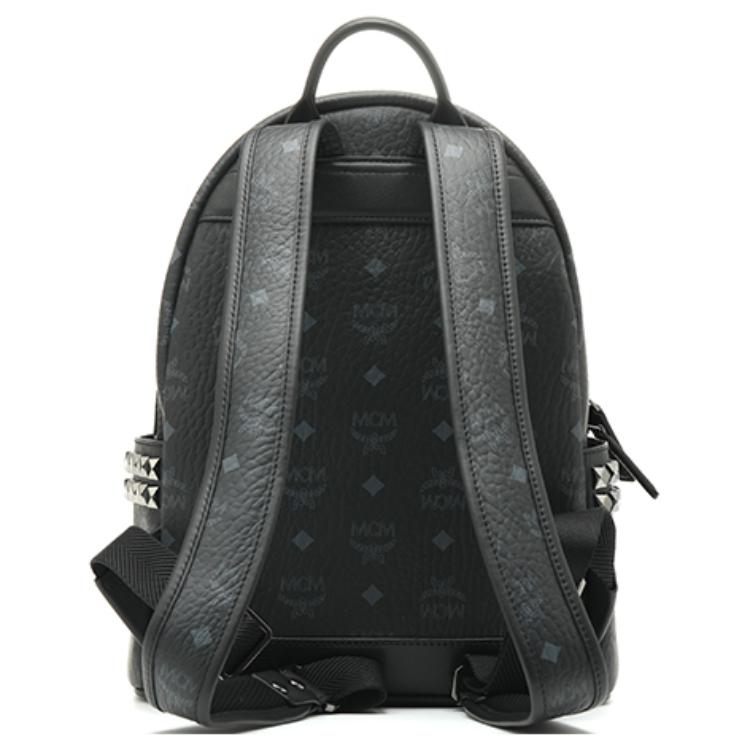 MCM Stark Studded Logo Backpack Coated Canvas And Leather Trim Unisex Backpacks Black MMKAAVE15BK001