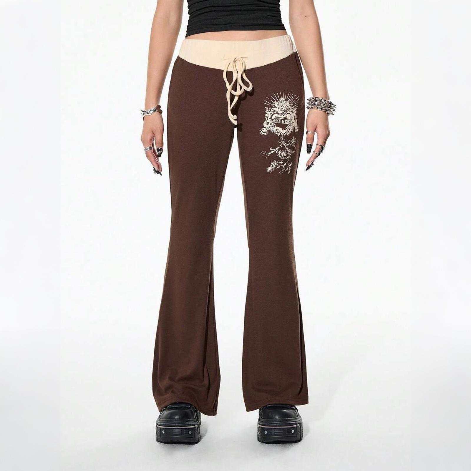 

Women Casual Fashion Flared Pants Patchwork Printed Wide Leg Trousers Elastic Waistband Comfortable Fit L