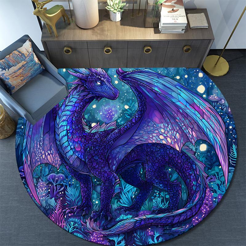 Purple Dragon Round Area Rug,Carpet Rug for Living Room Bedroom Sofa Playroom Decor,Non-slip Floor Mat