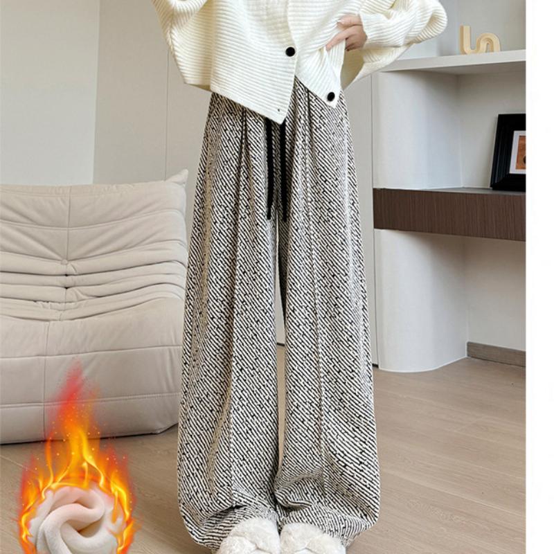 Midline Chenille Wide-leg Pants for Women's Fall and Winter New Arrival Style Lazy Style High Waist Draping Straight Pants Twill Plus Velvet Pants