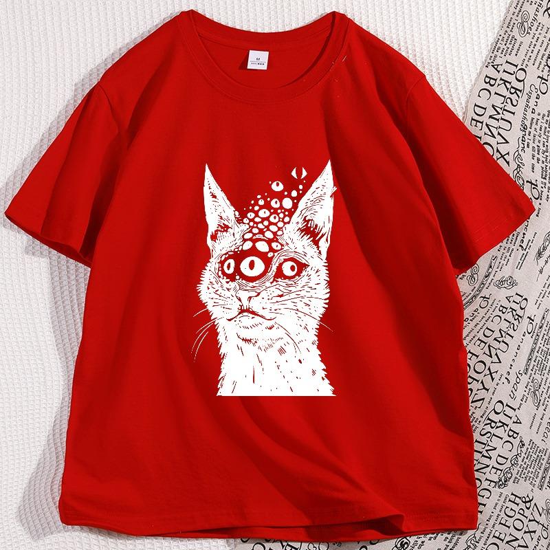 Weirdcore Cat T Shirt Harakuju Creepy Horror Goth Cat TShirt Gothic Dark Aesthetic Tshirt Men Women Graphic T Shirts Clothes