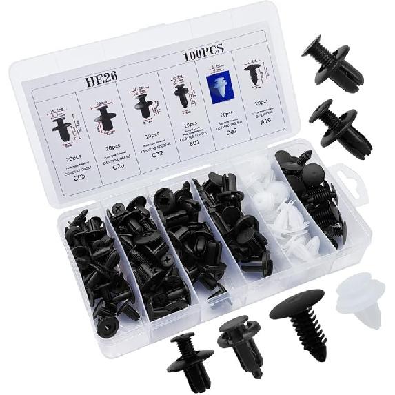 100PCS Car Bumper Clips, Plastic Car Push Pin Rivet Set, 6 Sizes Auto Body Trim Screw Fasteners Push Retainer Clip Kit With Fastener Remover, Auto 100PCS