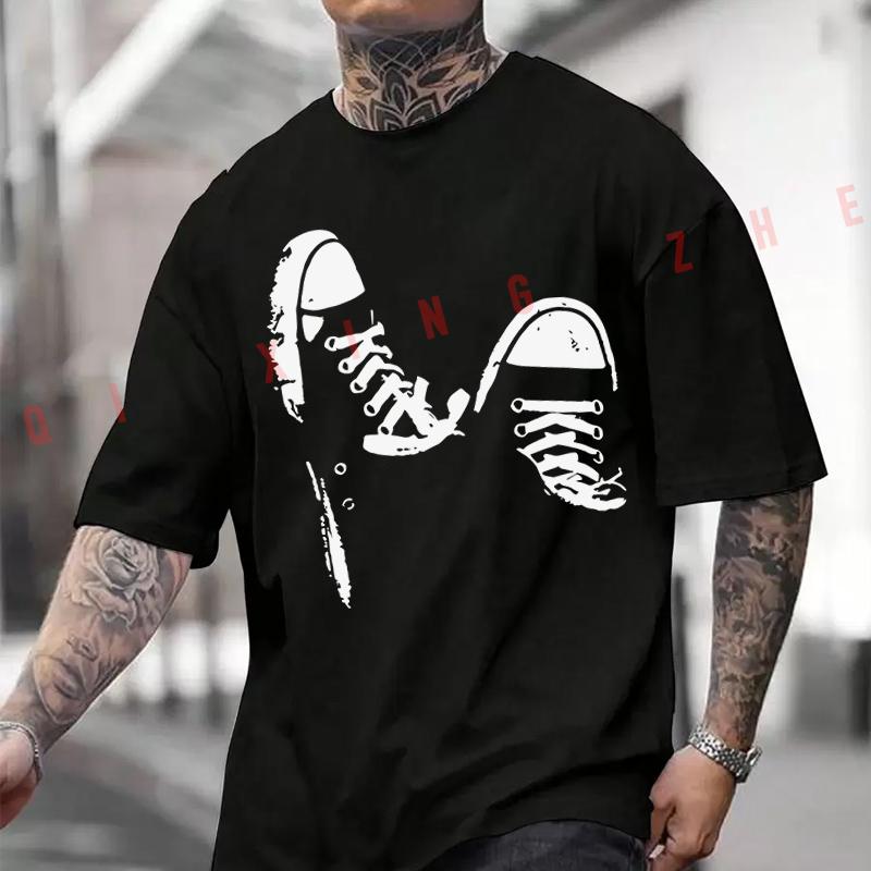 Funny Sneaker Print Motorcycle Men's Women Summer Cotton T-shirt Short Sleeved Casual Round Neck Breathable Unisex Tops